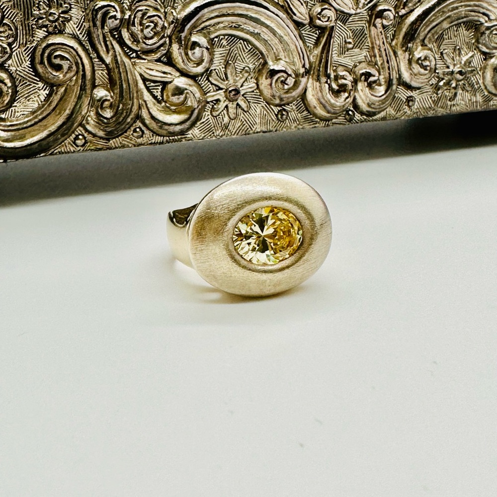 🔥 Modernist Vintage Champagne CZ Sterling Ring